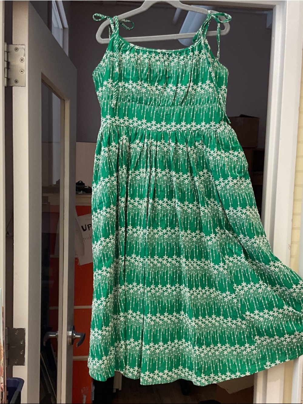 Green Floral Print Midi Dress with Tie Straps